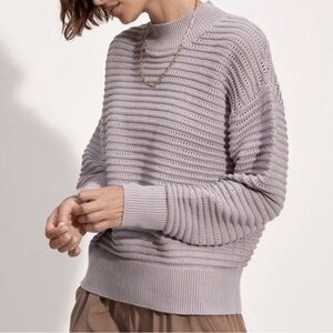 Varley Franco Knit Crew Pointelle Mockneck Sweater Size XS 100% Cotton
